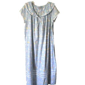 Lanz of Salzburg Nightgown M Blue Seashells Coastal Nautical Cotton *Small Spot*